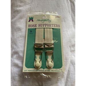 Majesty Hose Supporters Vintage 5" Elastic & Metal Clips White New Old Stock